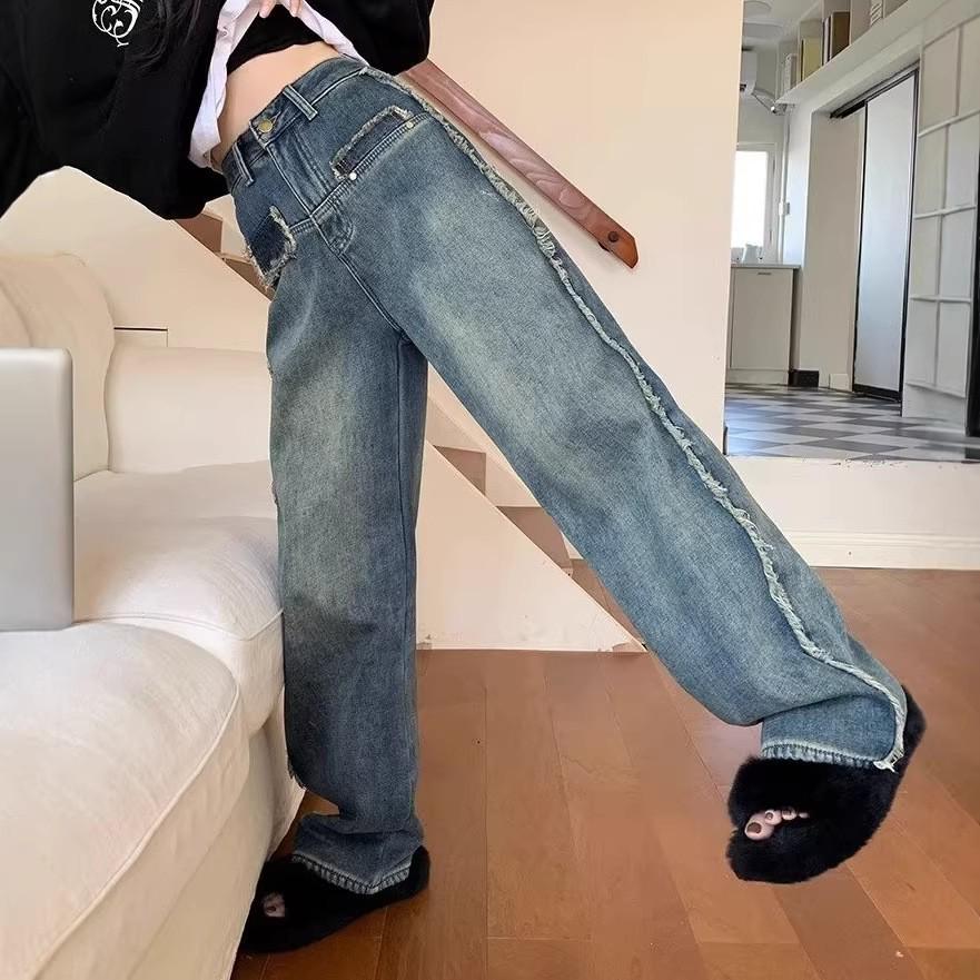 Women s Plus Size Retro Wide Leg Jeans - Loose, Slimming, Straight, Floor-Length (2026 New) 2XL синий