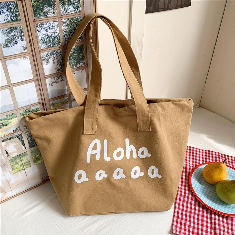 

Korean casual letter large capacity tote bag 2025 new Mori student printed shoulder bag canvas underarm bag 33*21*33 хаки