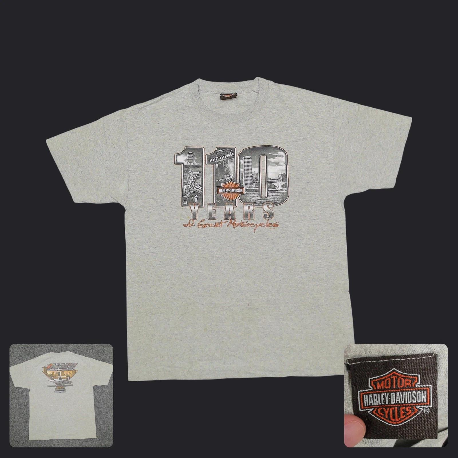 

Harley Davidson 110th Anniversary Hals Milwaukee T Shirt Mens L 2013 Biker Gray 2XL