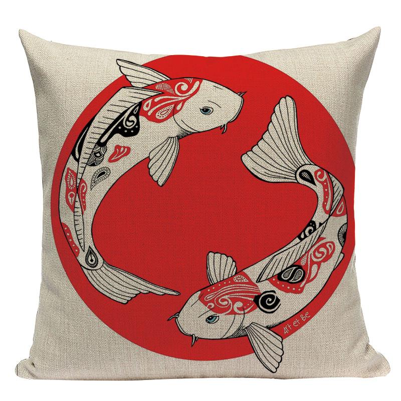 Vintage Surf  Decorative Cushion Covers Japanese Style Pillow Cushion Decor Pillows For Home Custom Crane Fish Sofa Pillowcase