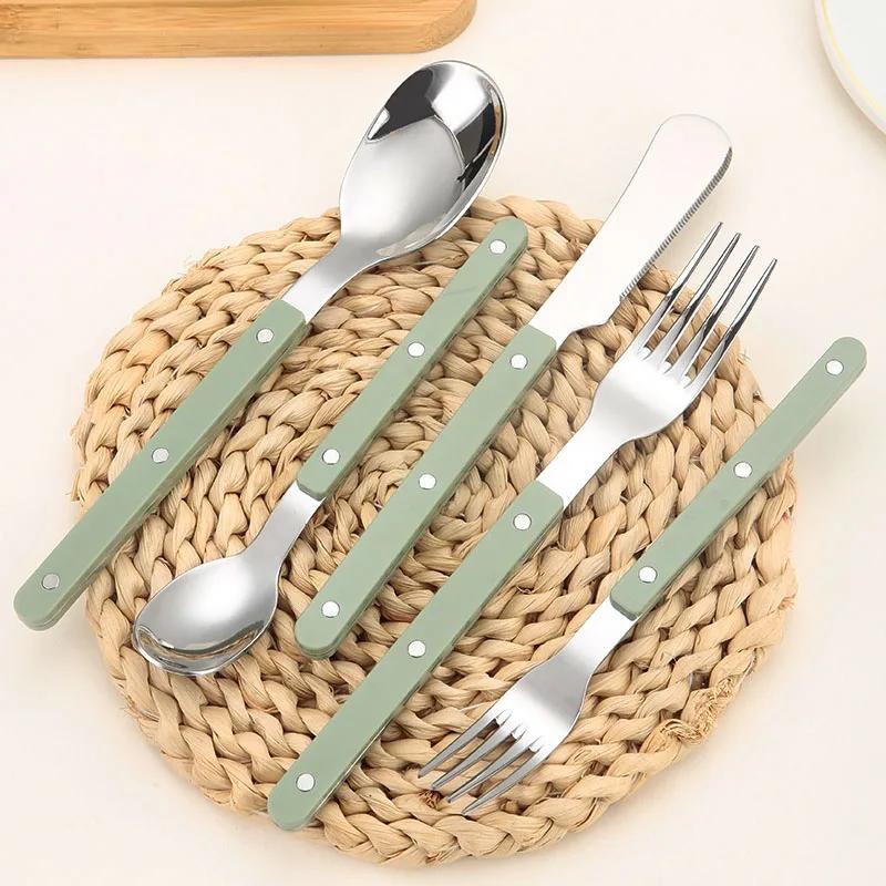 30-teiliges Besteckset Acrylgriff Messer Gabel Set Edelstahl Abendessen Grün Silber Westliches Essgeschirr Heimküchen Besteck