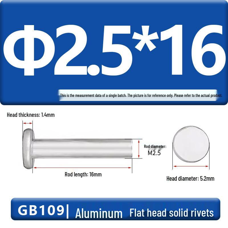 Flat Head Aluminum Solid Rivets GB109, Hand-Hammered, Size M2-M8