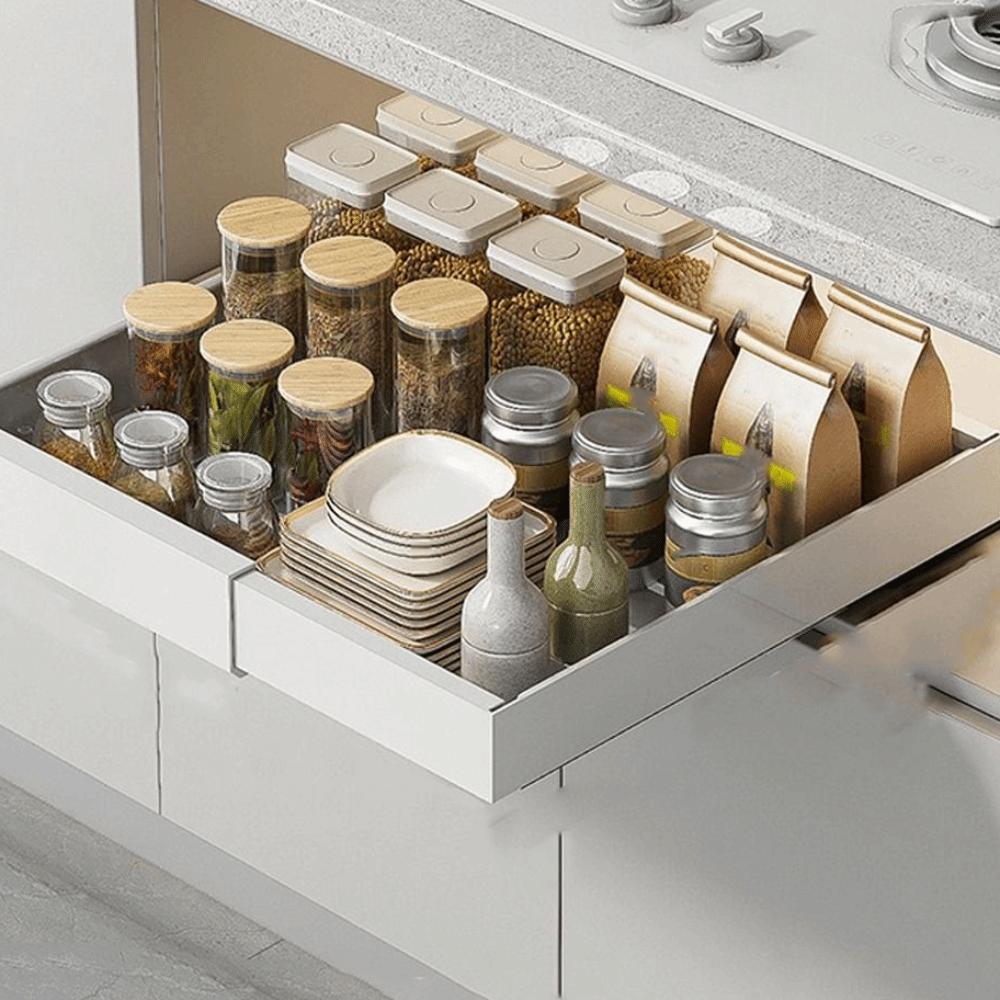 Adjustable Width Kitchen Storage Rack Metal Extendable Pull Out Shelf  Household Goods