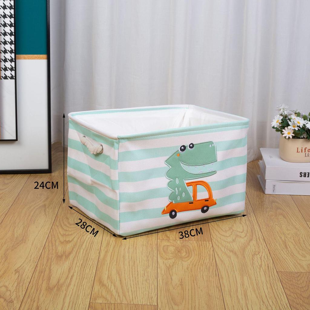 Cartoon Fabric Toy Storage Basket with Embroidery - Clothes Organizer & Laundry Hamper
