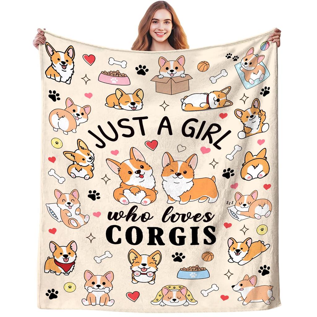 Cute Pet Corgi Dog Throw Blanket Fuzzy Soft Cozy Warm Lightweight Plush Fleece Flannel Blanket for Couch Bed Sofa Home Decor