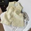 Jacquard Bronzing Bamboo Leaf Flower Retro Style Vest 2025 New Stand-up Collar Disc Buckle Jacquard Vest