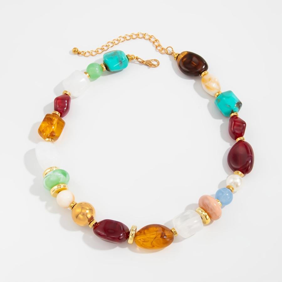 1pc Fashion Vintage Bohemian Exaggerated Resin Beaded Choker Necklace, Vintage Necklace, Suitable for Women