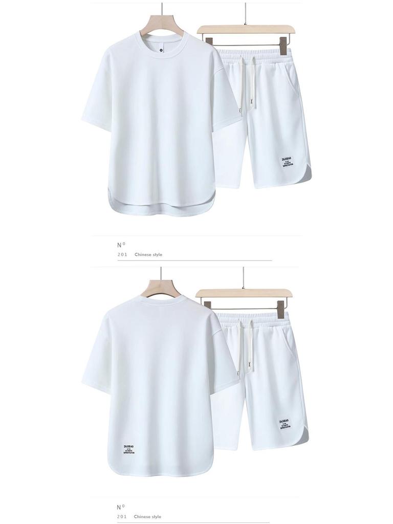 Men's High-Quality Summer Casual Short-Sleeve T-Shirt Set with Breathable Round Neck