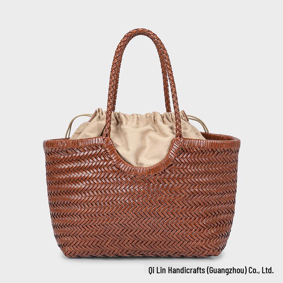 

Женская плетеная рыночная сумка из натуральной кожи во французском стиле - Винтажная ручная работа