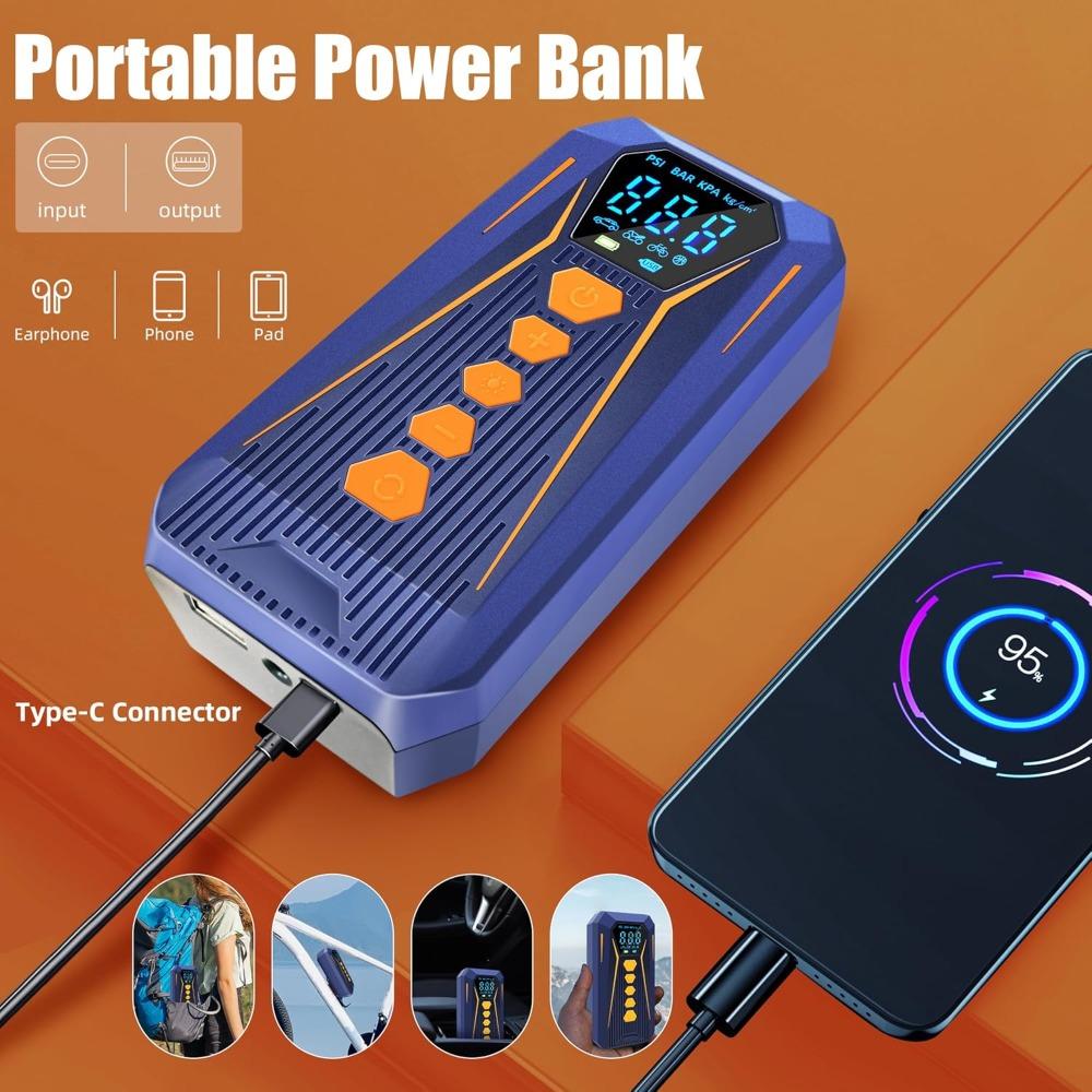 Tire Inflator Portable Air Compressor,2X fast Inflatable Portable Tire Pump, 150PSI Wireless Smart Electric Air Pump with Led