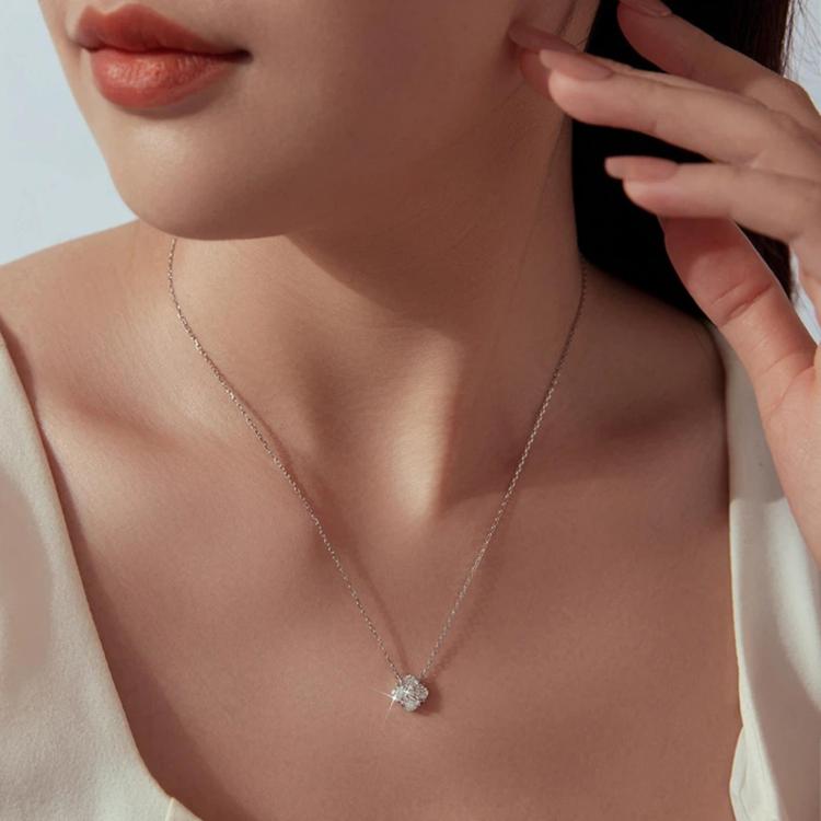 S925 Sterling Silver Lucky Four-Leaf Clover Moissanite Necklace