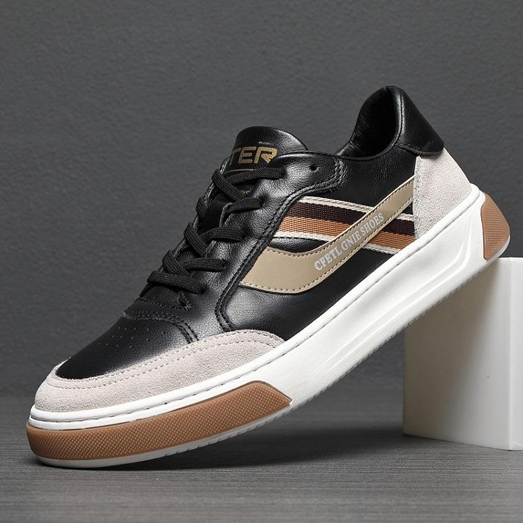 

Новинка 2023 года, весна/лето, мужские кроссовки из коровьей кожи с верхним слоем, для занятий спортом и отдыха на свежем воздухе для студентов и молодежи 44 чёрный