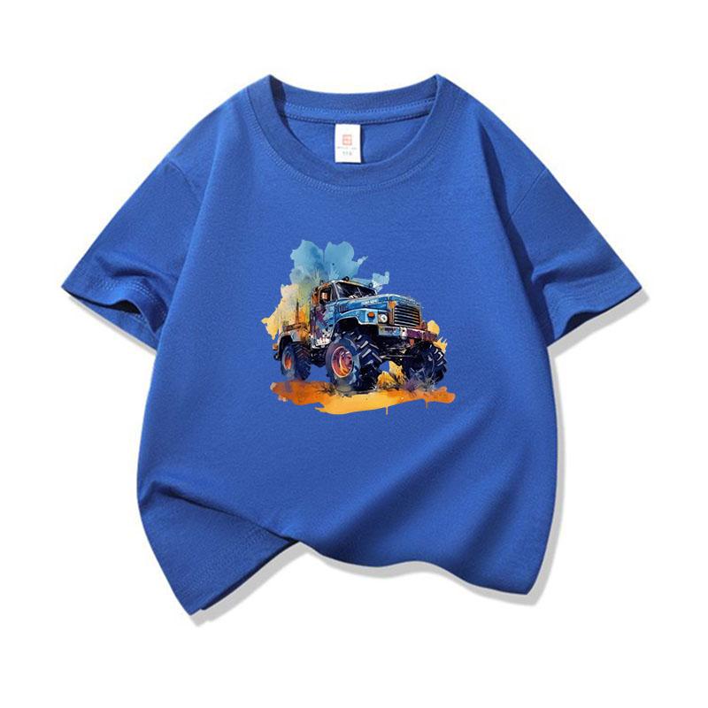 Kids Cotton T Shirt Cool Watercolor Offroad Car Print Crew Neck Short Sleeve Tee Casual Breathable Boys Girls Summer Tops
