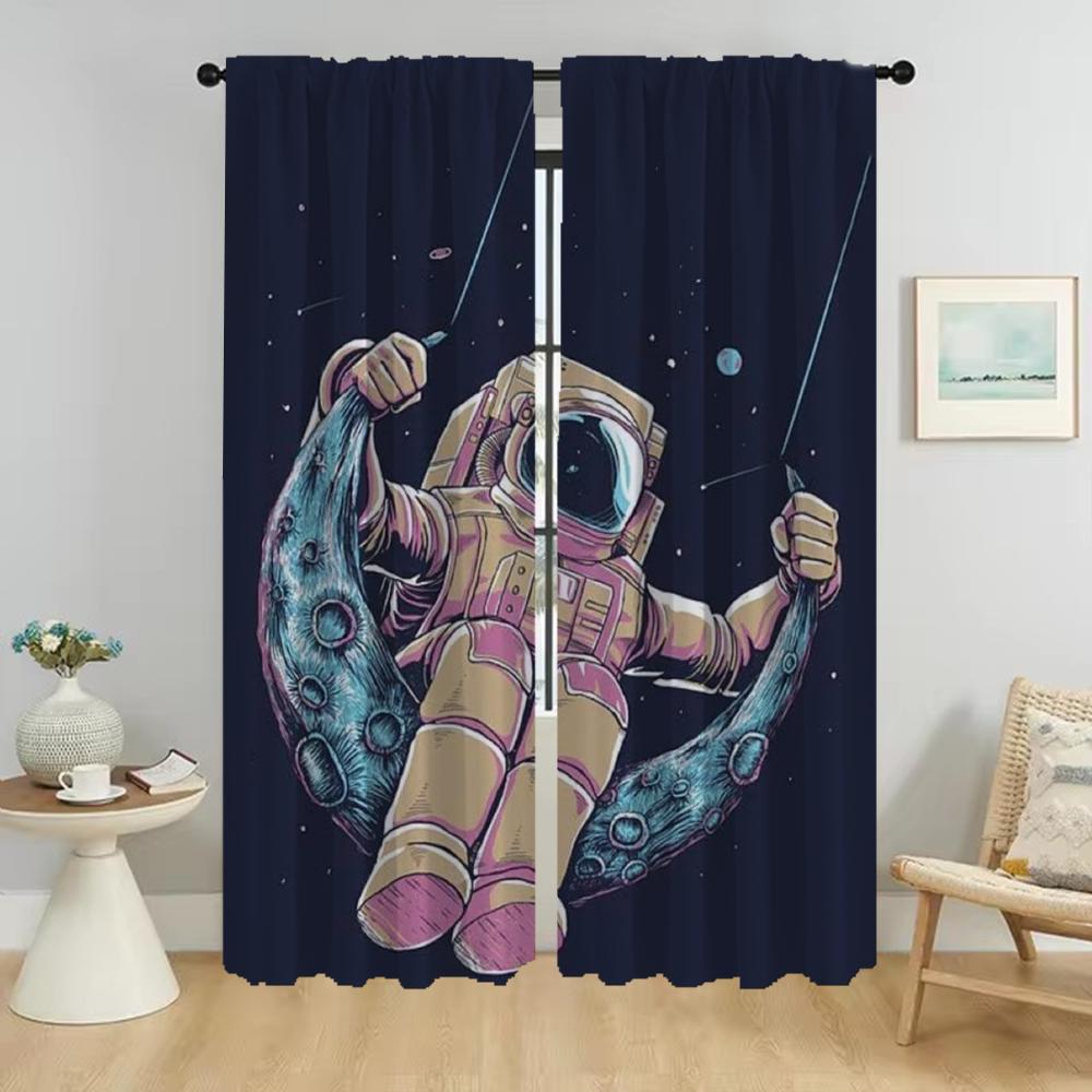 Blackout Curtains 2 Pieces Carton Astronaut Curtains for Living Room Curtain Partition Shades Halloween Decoration Kitchen Child