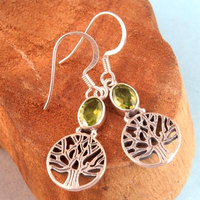 Tree Of Life Earring, Handmade Jewelry, Statement Jewelry, Silver Earring, Gift For Mum, Peridot Jewelry