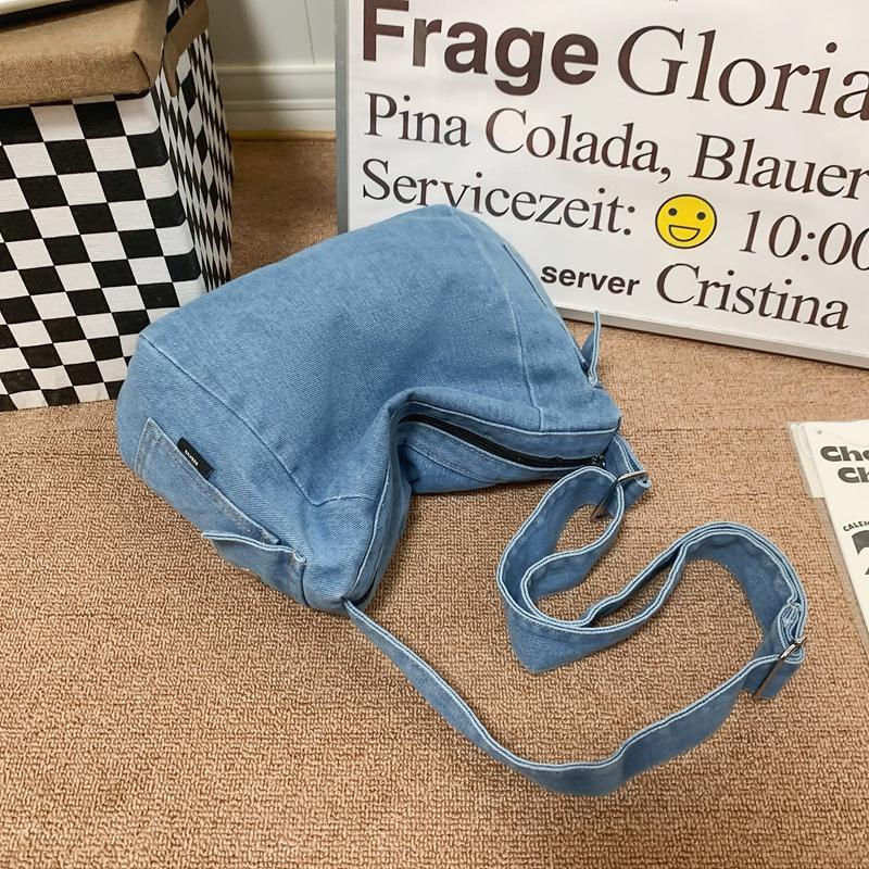 Denimveske Ensfarget Dame Skulderveske Crossbody-veske