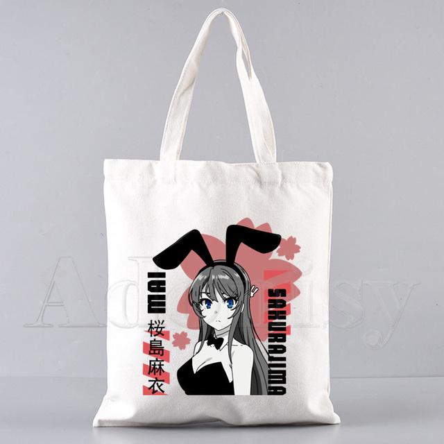 Bunny Girl Senpai Sakurajima Mai Shopper Bags Shopping Bag Tote Bag Skulderveske Lerretsvesker College Håndveske med stor kapasitet
