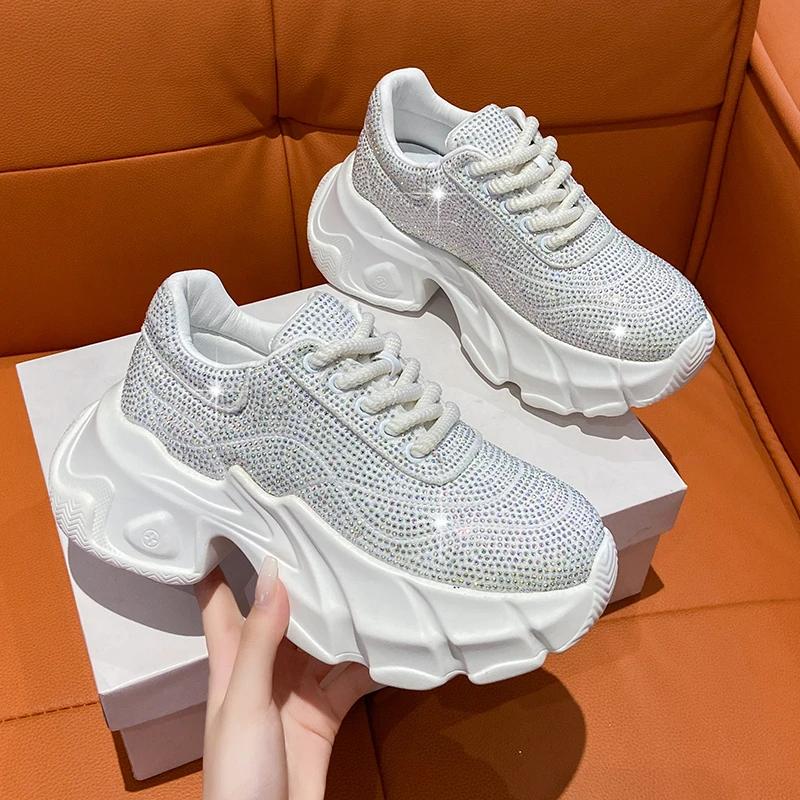 Shoes For Women  New Shiny Rhinestone Women'S Sneakers Shoes Autumn Korean Fashion Thick Sole Sports Shoes  De Mujer