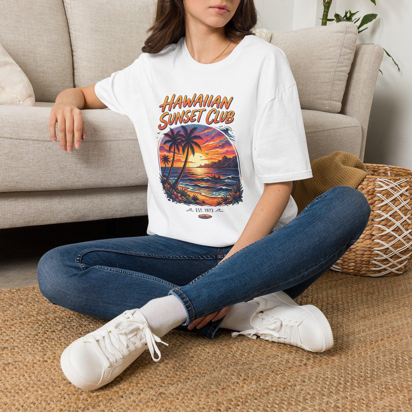 Hawaiian Sunset Club Shirt Tropical Beach Palm Tree Graphic Tee | Kids Sticker Plush Blanket Gift L