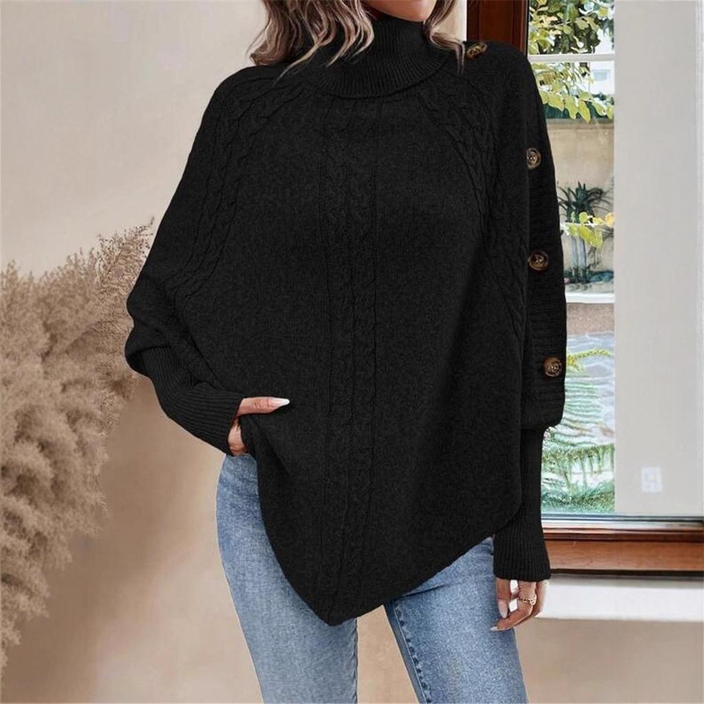 Women's High Neck Cape Sleeve Knit Sweater