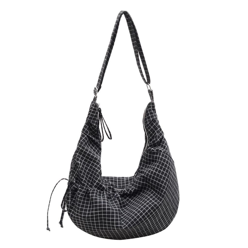 Korean Plaid Canvas Underarm Bag - Large Capacity Crossbody for Women, 2025 Style