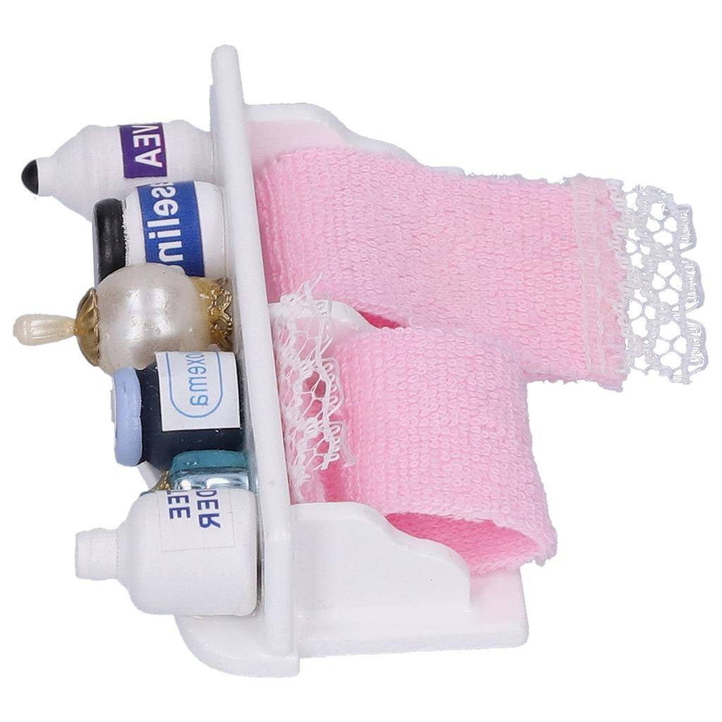 1:12 Dollhouse Bathroom Accessories Miniature Wooden Towel Rack Bottles Decoration