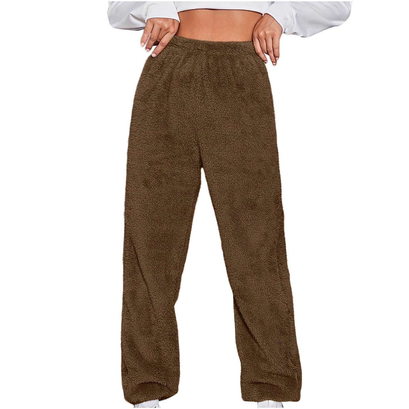 Women s Fashionable Relaxed-Fit Trousers Sporty Fleece-Lined -Colour Cuffed Trousers L кофейный