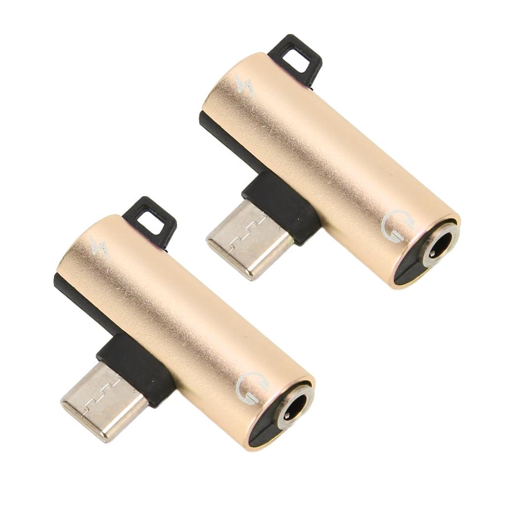 2Pcs USB C to 3.5mm Audio Adapter 2 in 1 Type C 3.5mm Listening Music While Charging Durable ABS USB C to Audio Jack