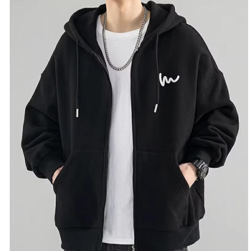 

Men s Hooded Cardigan Sweatshirt: Trendy, Loose-Fit, Solid Color, Versatile, Plus Size, for Autumn/Winter. 4XL