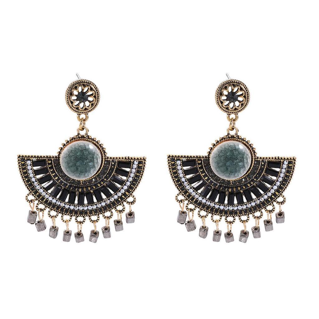 Bohemian Fan-Shaped Tassel Earrings - European & American Ethnic Style for Women