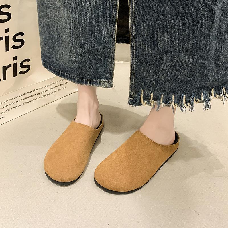 Autumn flat-bottomed retro bag head half slippers women's new 2025 casual lazy people wear a pedal Boken slippers tide