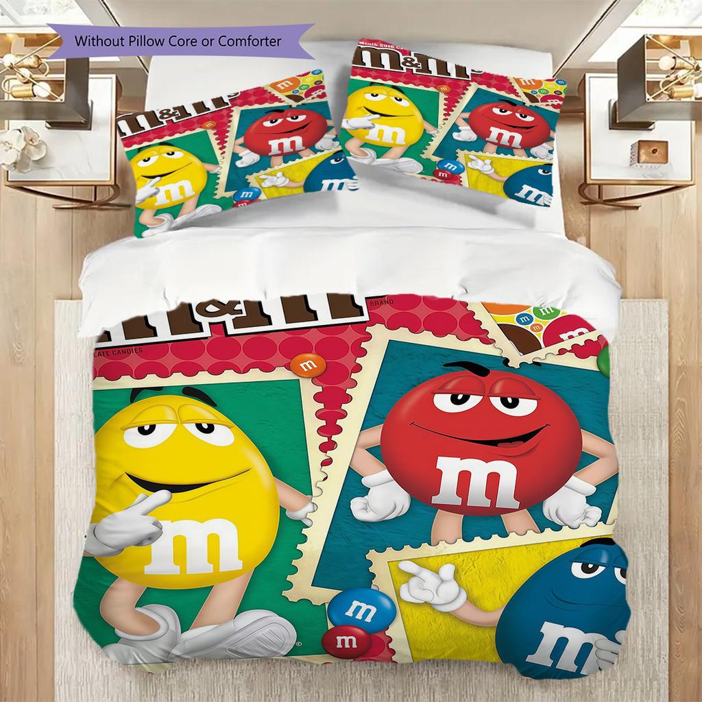 MMs Colorful Characters Three-piece set(1 * duvet cover + 2 * pillowcase, without core) Christmas birthday gift Duvet cover and pillowcase Bedding set