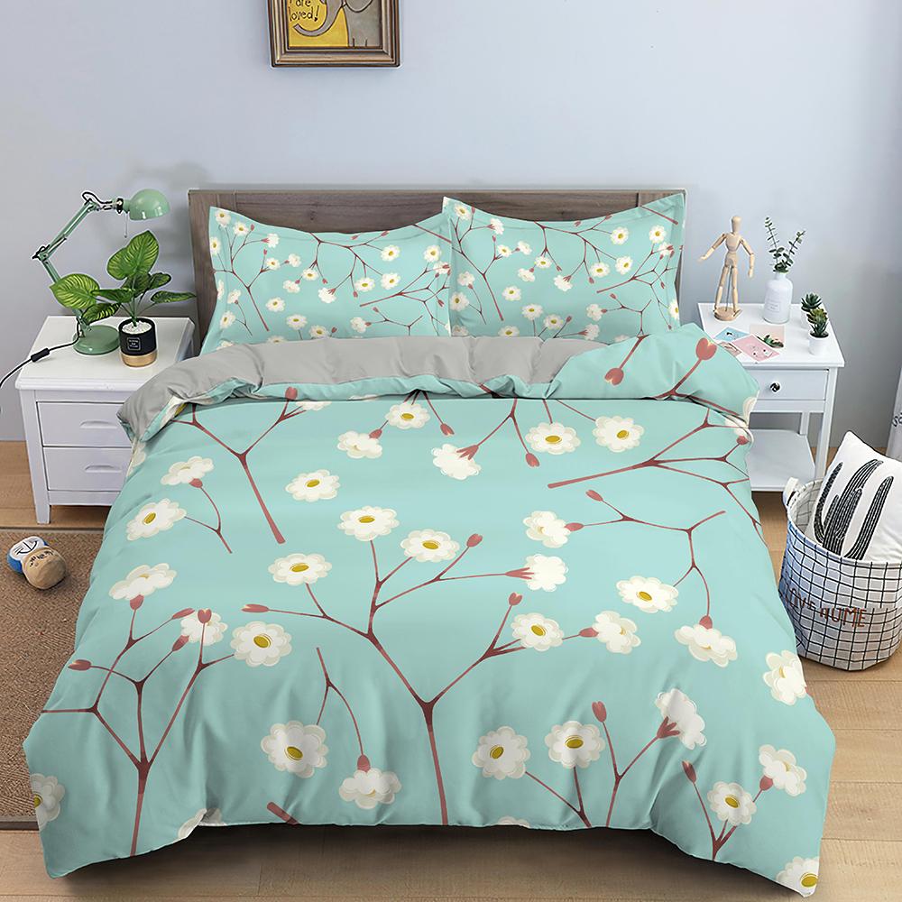 Tropical Leaves Butterfly Printed Duvet Cover Bedding Sets With Pillow Case Luxury Polyester Bedspread Queen/King Size Gift Blue