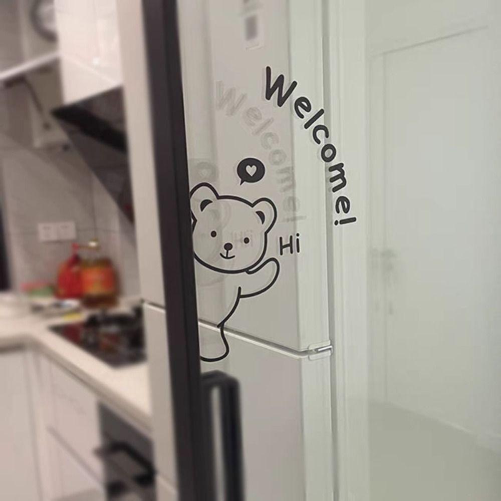 Self-adhesive Welcome Bear Stickers Artwork Bear Signs Ornaments Welcome Wall Decal  Milk Tea Shop