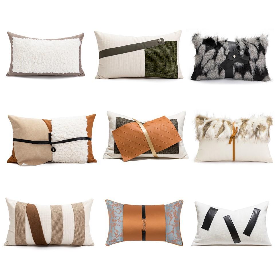 Jmg Clothing Unisex Black 30X50cm Orangethrow Pillow Cover Modern Splicing Stamping Waist Cushion Cover Decor Home Decorative Pillowcase