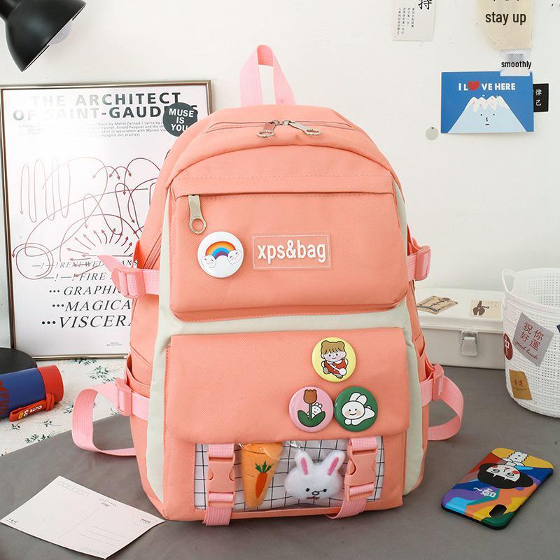 Set di Zaini in Tela da 4-5 Pezzi per Studenti: Design Carino con Carota e Coniglio, Perfetto per Bambine e Bambini delle Scuole Elementari e Medie