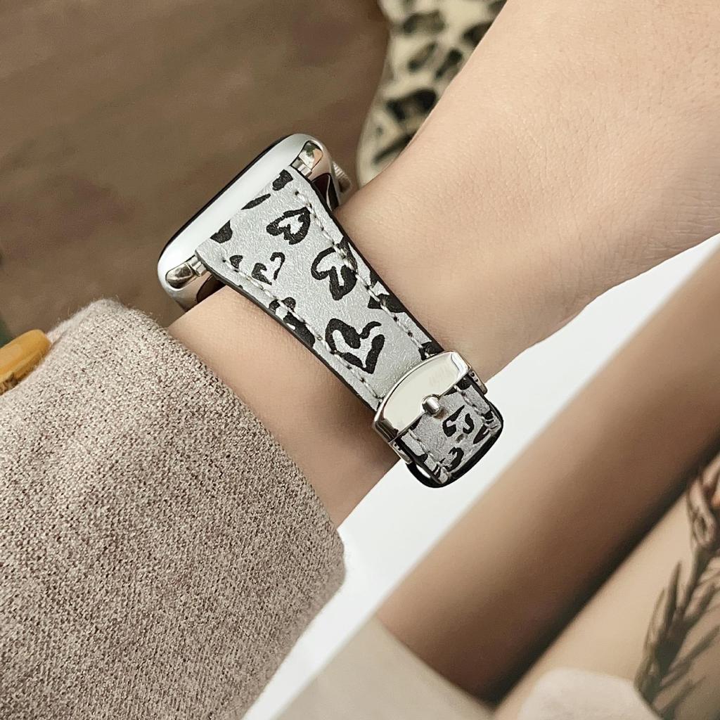 Leopard Print Leather Strap for Apple Watch 11 iWatch 10987E, Huawei FIT4, Xiaomi 9PRO