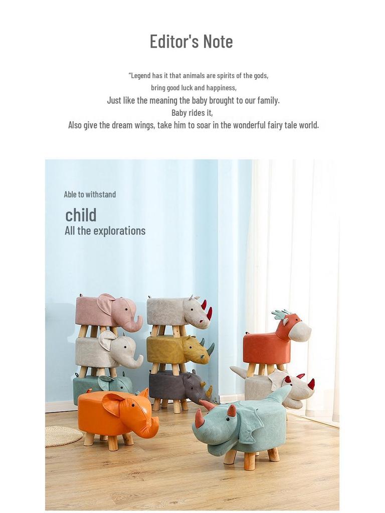 Children's Solid Wood Elephant Stool - Cute, Creative, Cartoon Animal Design for Home and Shoe Changing