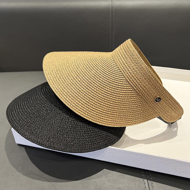 Straw Big Eaves Hat Spring and Summer Anti-ultraviolet Sunshade Empty Top Hat Children Internet Celebrity Versatile No Top Hat