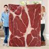 Five-Flavor Pork Pattern Blanket - Plush 280GSM Flannel All-Season Soft Warm Throw, Red Meat Texture Design with Fat Marbling -