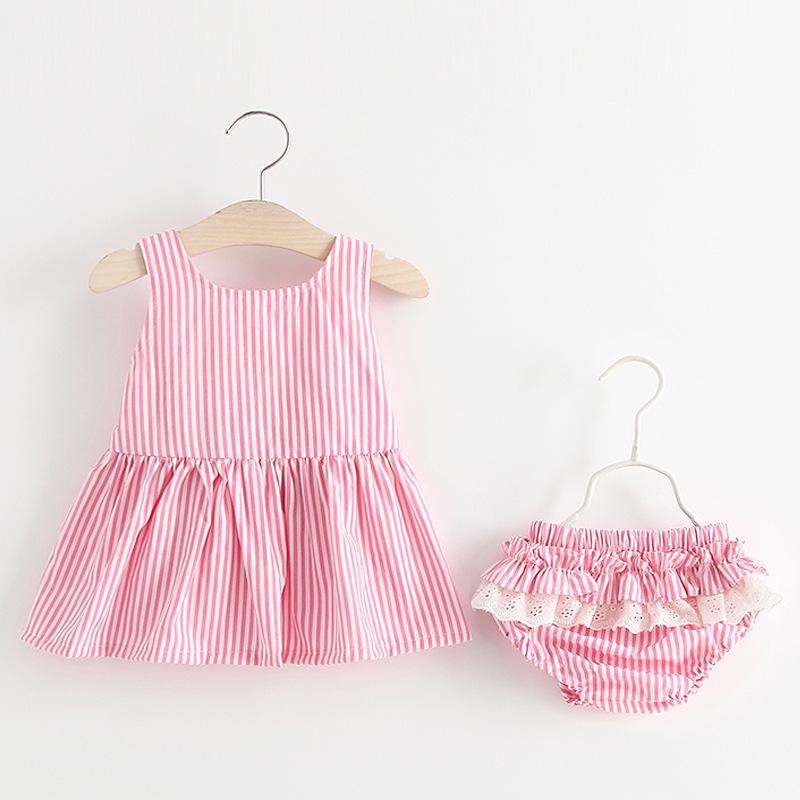 Baby Clothing Sets Girls Cute Summer Sleeveless Dress Girl 2Pieces Sets Short Pants+Dress Set Stripe Patten for Baby 6-24M