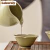 2pc/set Retro Yaozhou Kiln Celadont Teacup Tea Dust Green Kuikou Cup Tasting Tea Cone Bowl Personal Master Cup Kung Fu Set 35ml