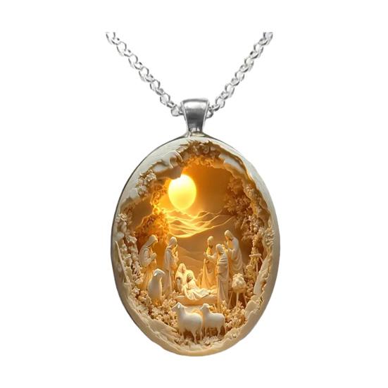 

Cameo Jesus Necklace Carved Design Vintage Nativity Scene Necklace Religious Faith Jewelry for Women Men
