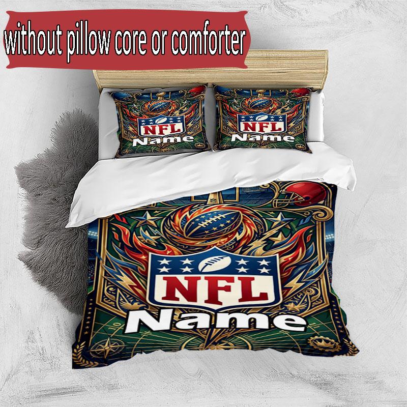 3-teiliges Bettbezug-Set (1 * Bettbezug + 2 * Kissenbezug, ohne Kern), Benutzerdefiniertes Namens-NFL-Muster Bettwäsche-Set, Schlafzimmer-Dekoration Geschenk für Zuhause