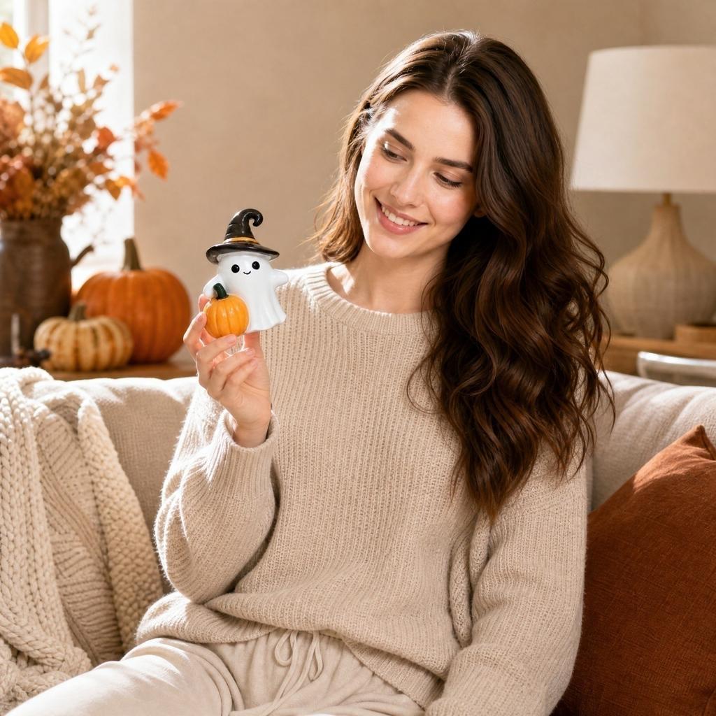 Halloween Hugging Pumpkin Resin Figurine - Cute Home Decoration for Mantel Shelf