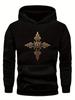 Plus Size Celtic Cross Hoodie - Black Casual Loose Fit with Golden Celtic Design