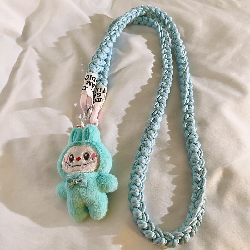 Cute White Labubu Doll Outdoor Travel Mobile Phone Straps Universal Female Accessories with Hanging Chain Lanyard Bag