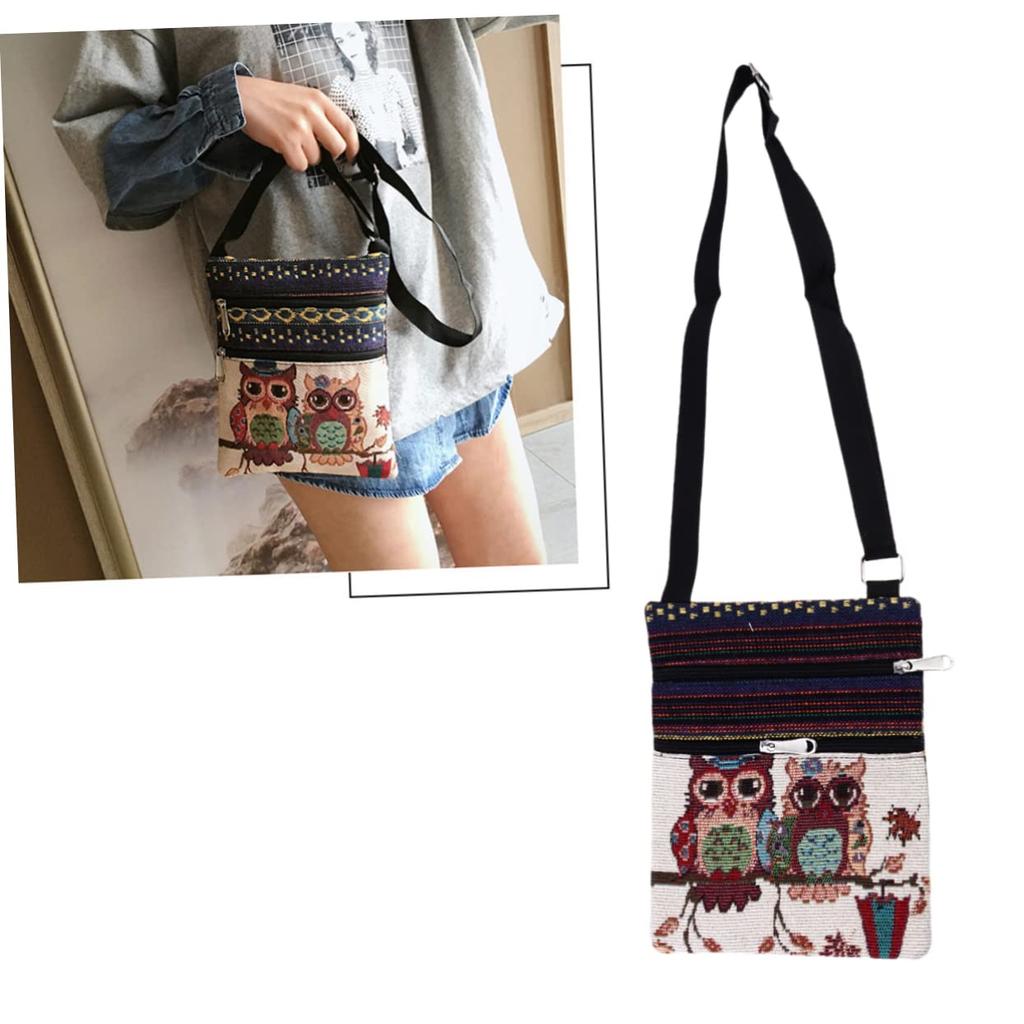 [iplusmile] Owl Print Crossbody BagShoulder Bag for Women, Owl Print Canvas PochetteSmartphone Pouch, Lightweight Mini BagSacocheShoulder Bag with