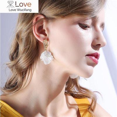 Korean White Shell Flower Petal Drop Earrings For Women New Statement Pendientes Trendy Jewelry