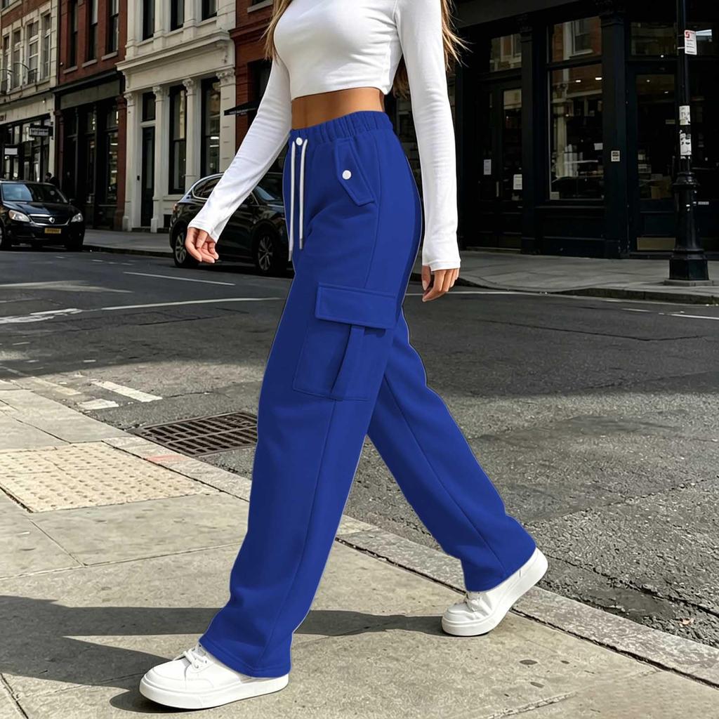 Damen High Waist Lässige Hose mit Taschen Farbe Entspannte Passform für den Alltag
